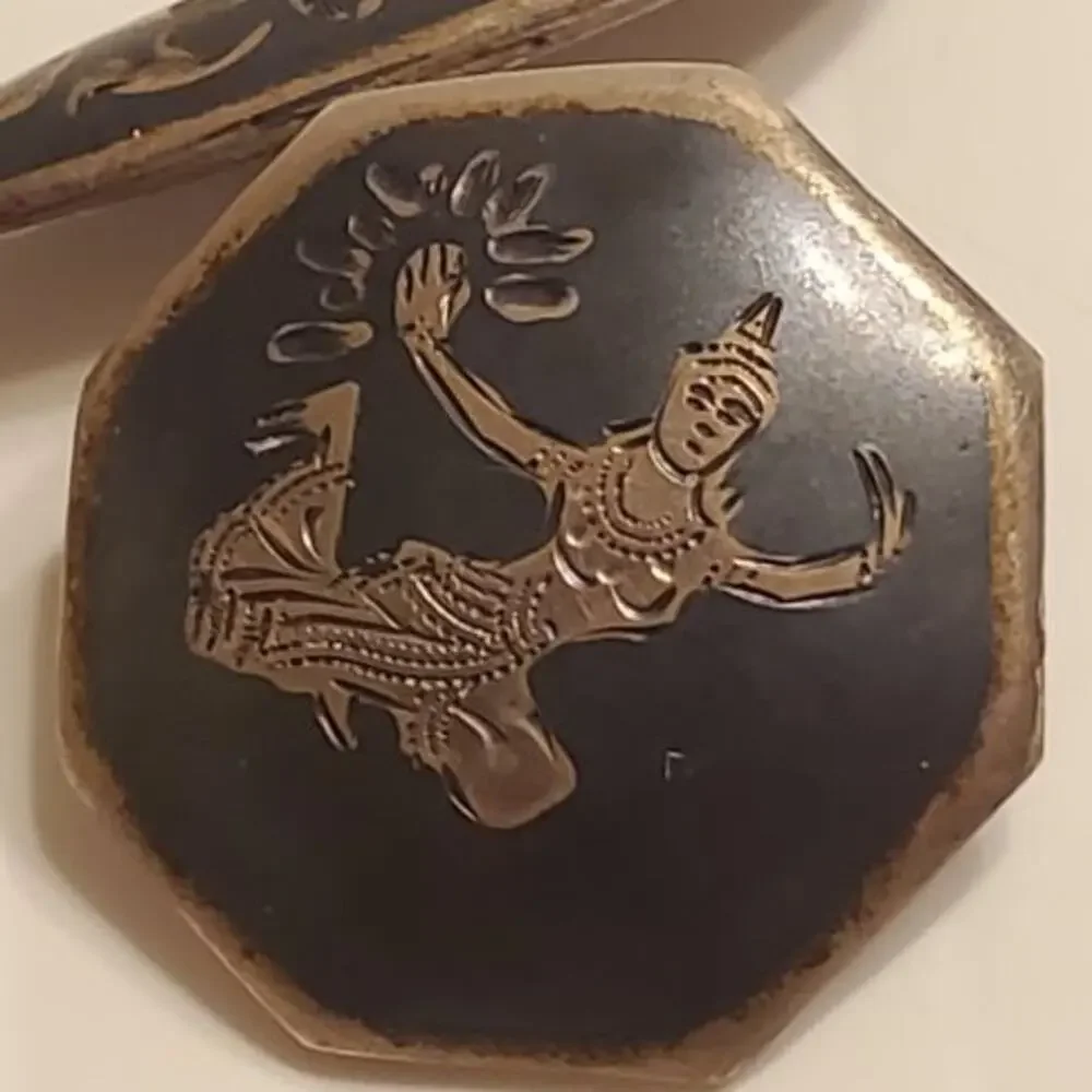 Vintage Sterling Silver Siam lady Dancing Dancer Cufflinks by Niello